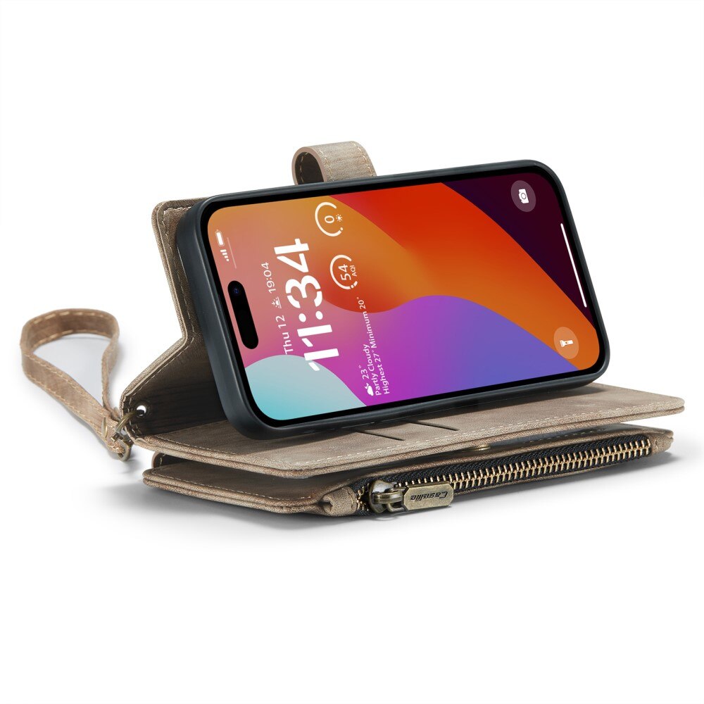 Cartera Zipper iPhone 16 Pro Marrón