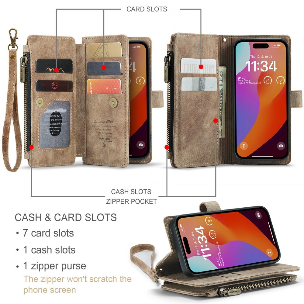 Cartera Zipper iPhone 16 Pro Marrón