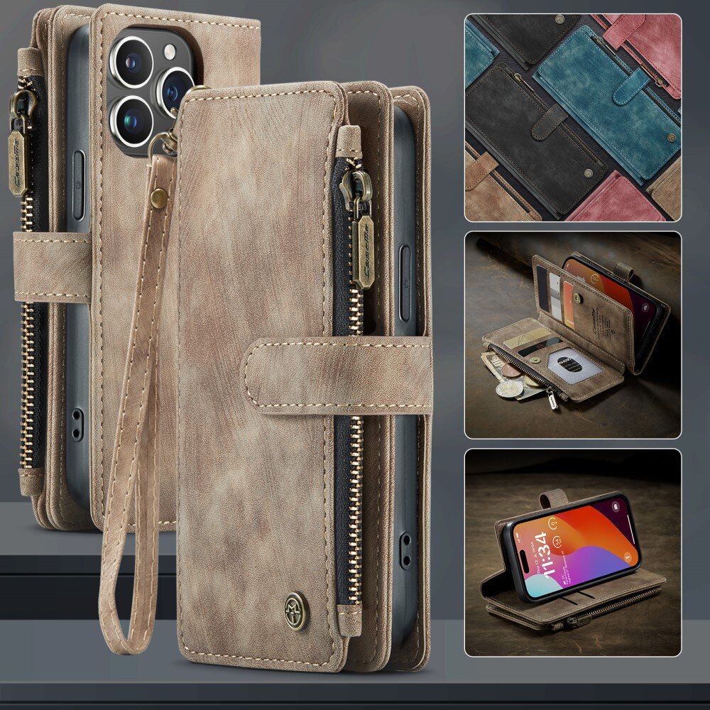 Cartera Zipper iPhone 16 Pro Marrón