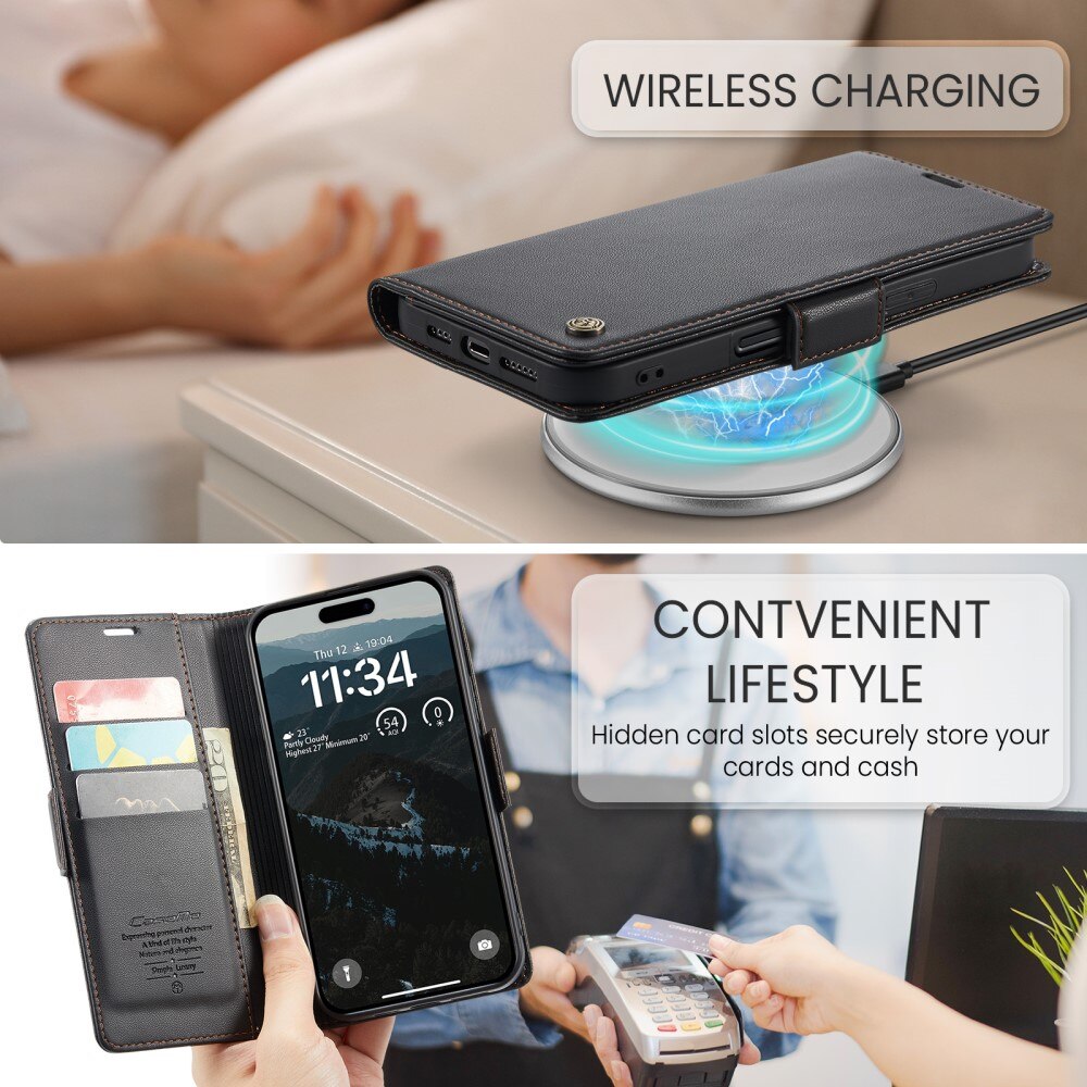 Funda delgada con solapa anti-RFID iPhone 16 Plus Negro