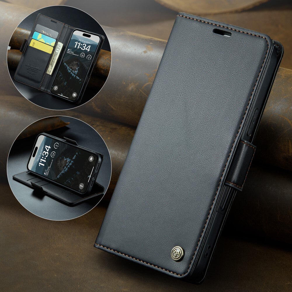 Funda delgada con solapa anti-RFID iPhone 16 Plus Negro