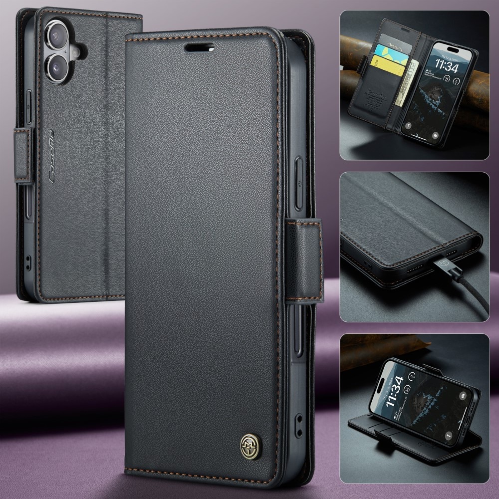 Funda delgada con solapa anti-RFID iPhone 16 Plus Negro
