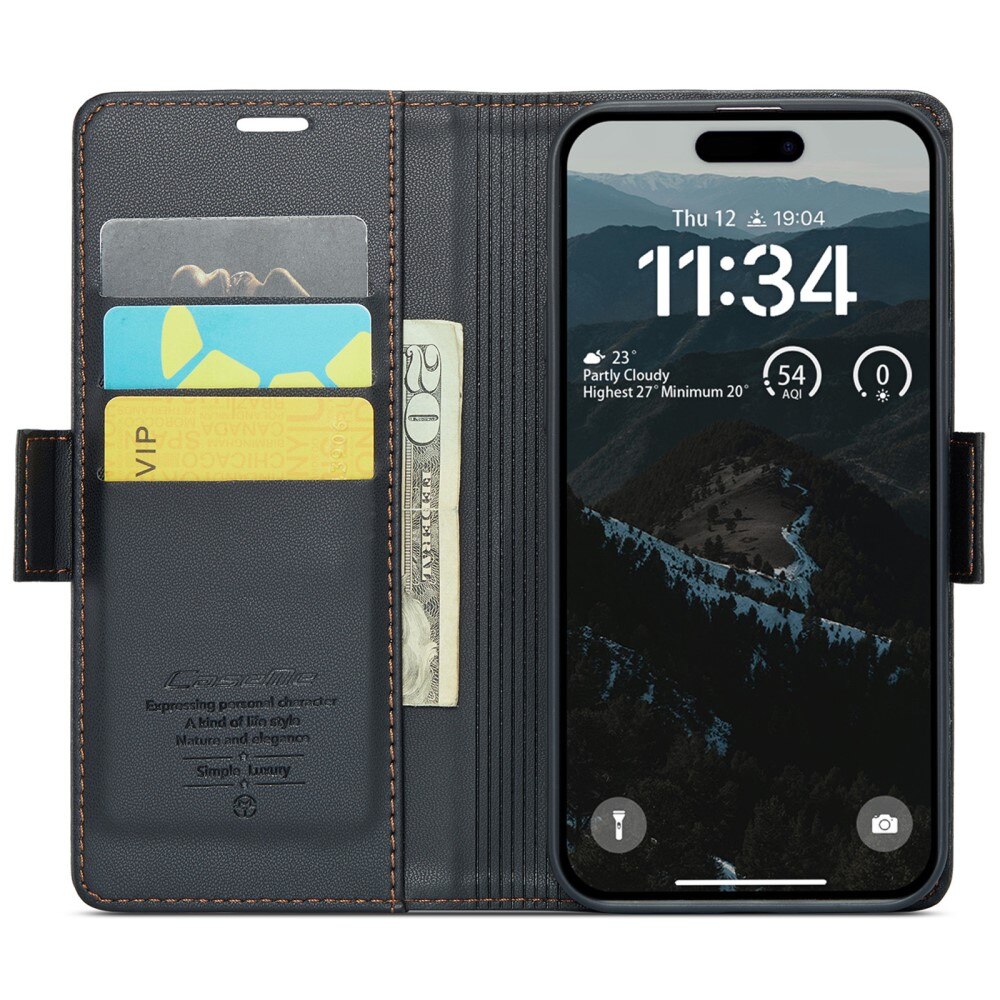 Funda delgada con solapa anti-RFID iPhone 16 Plus Negro