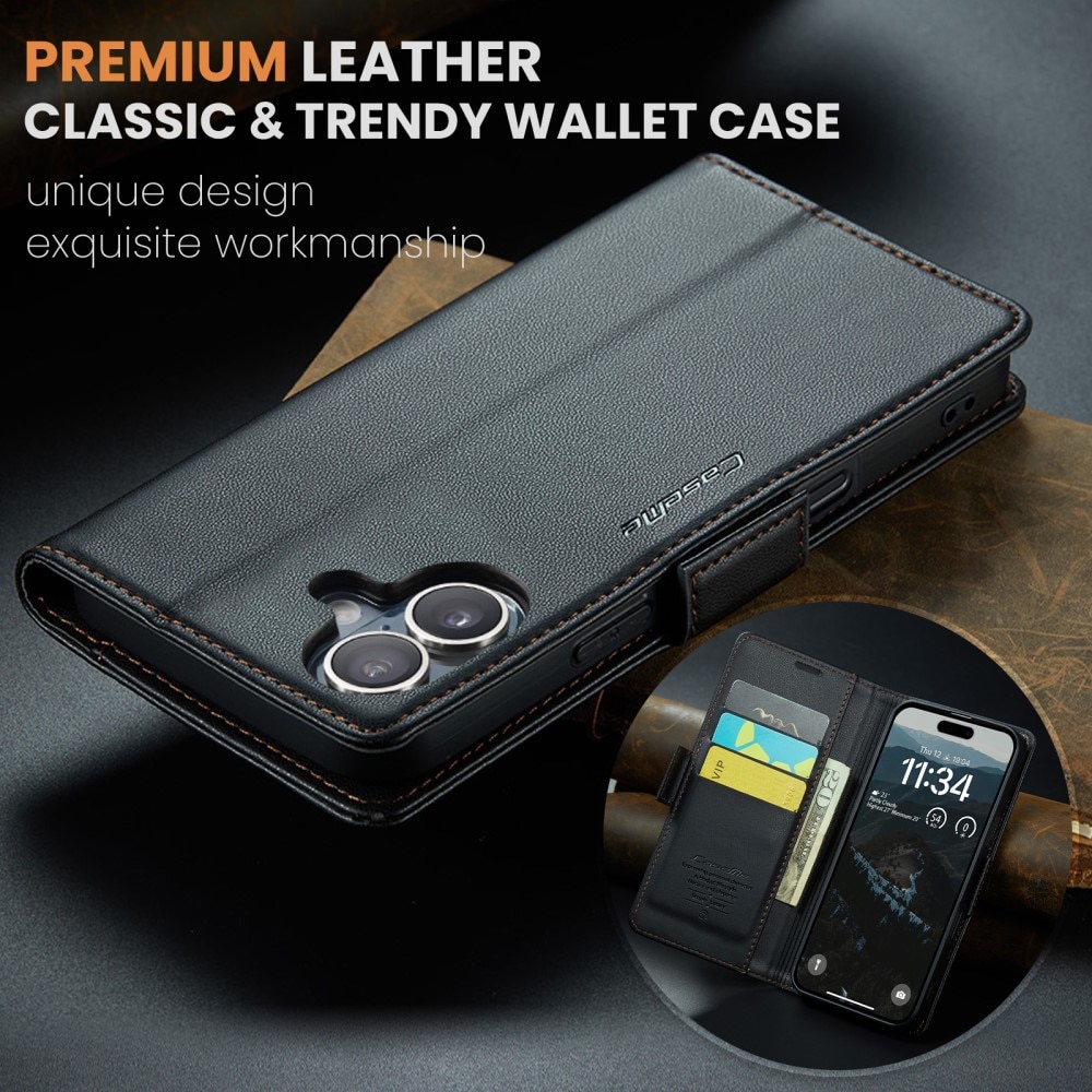 Funda delgada con solapa anti-RFID iPhone 16 Plus Negro