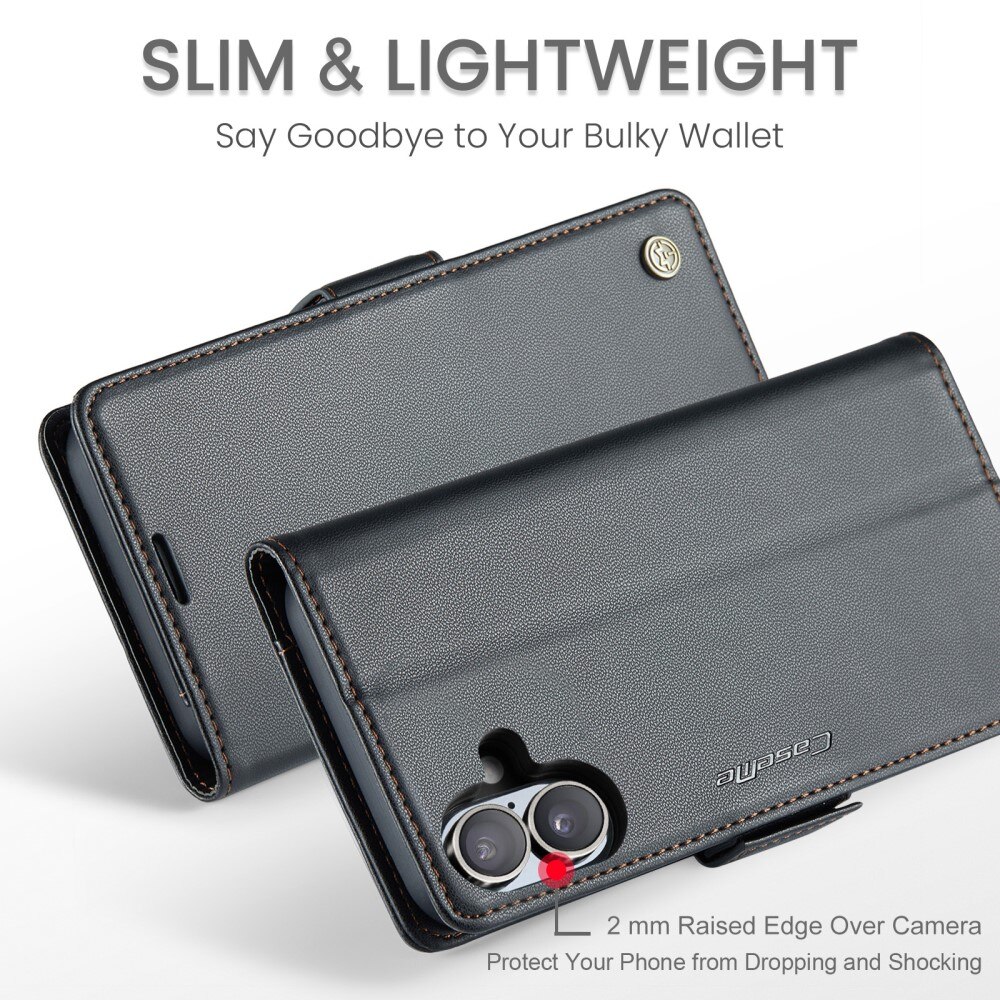 Funda delgada con solapa anti-RFID iPhone 16 Plus Negro