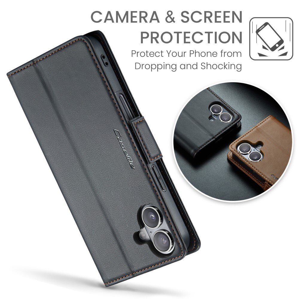 Funda delgada con solapa anti-RFID iPhone 16 Plus Negro