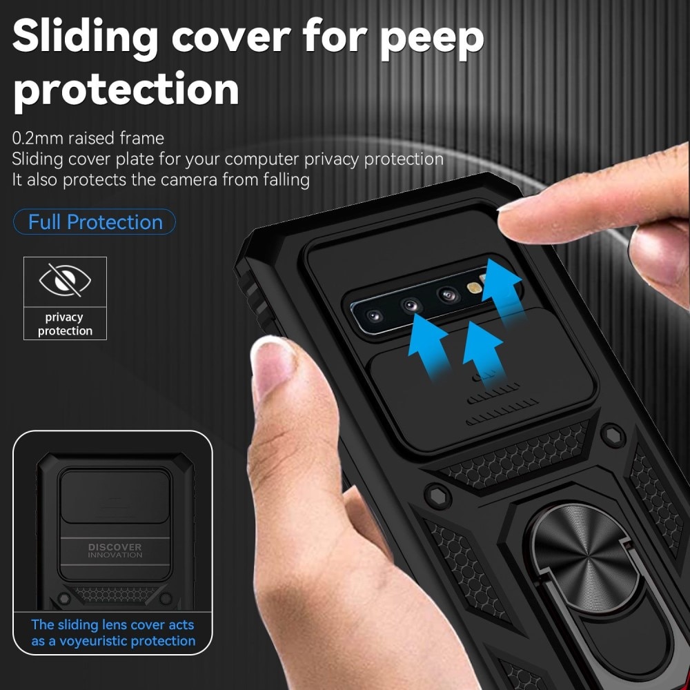 Funda híbrida Ring y Protector Cámara Samsung Galaxy S10 Plus Negro