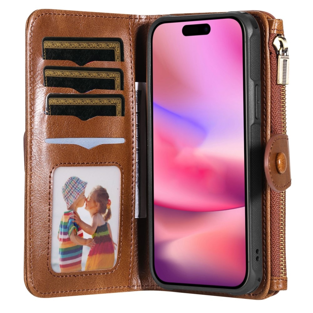 Magnet Leather Multi Wallet iPhone 16 marrón