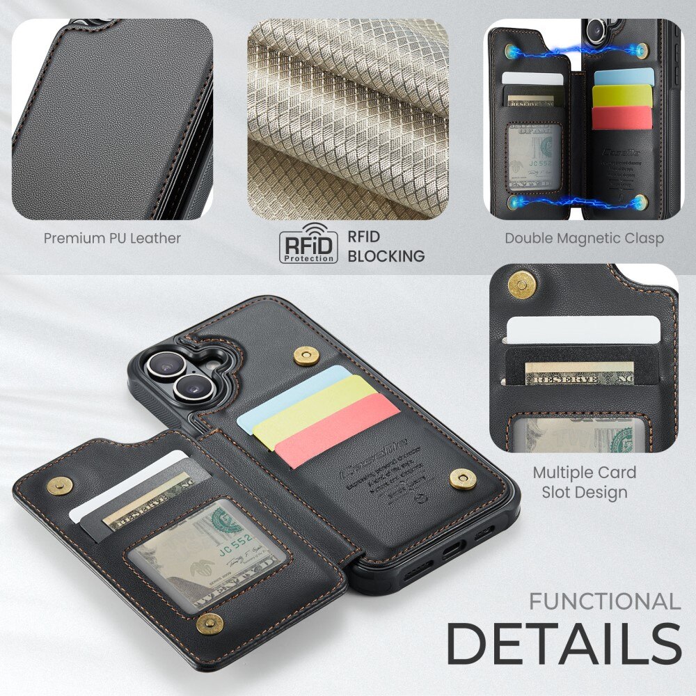 Funda con tarjetero anti-RFID iPhone 16 negro