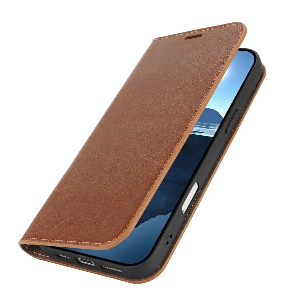 Funda cartera de cuero genuino iPhone 16 Pro Marrón
