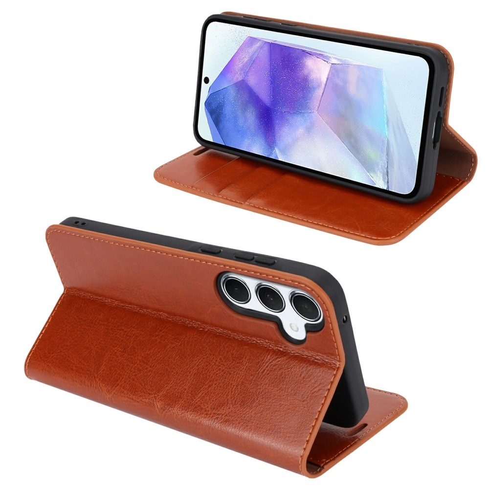 Funda cartera de cuero genuino Samsung Galaxy A25 Marrón