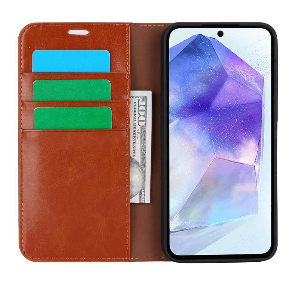 Funda cartera de cuero genuino Samsung Galaxy A25 Marrón