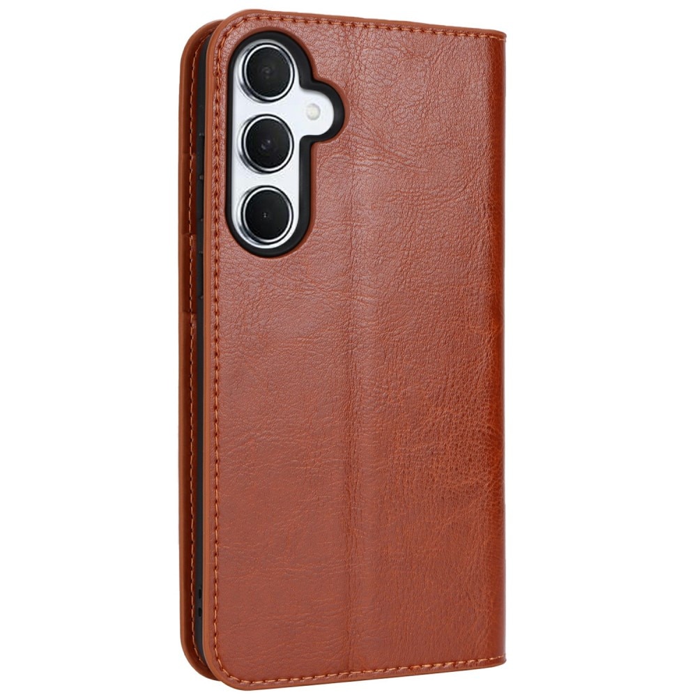 Funda cartera de cuero genuino Samsung Galaxy S24 FE Marrón
