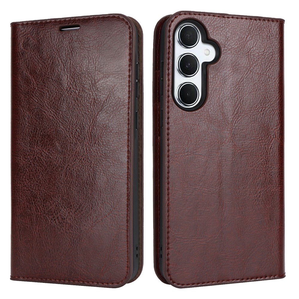 Funda cartera de cuero genuino Samsung Galaxy A25 Marrón oscuro