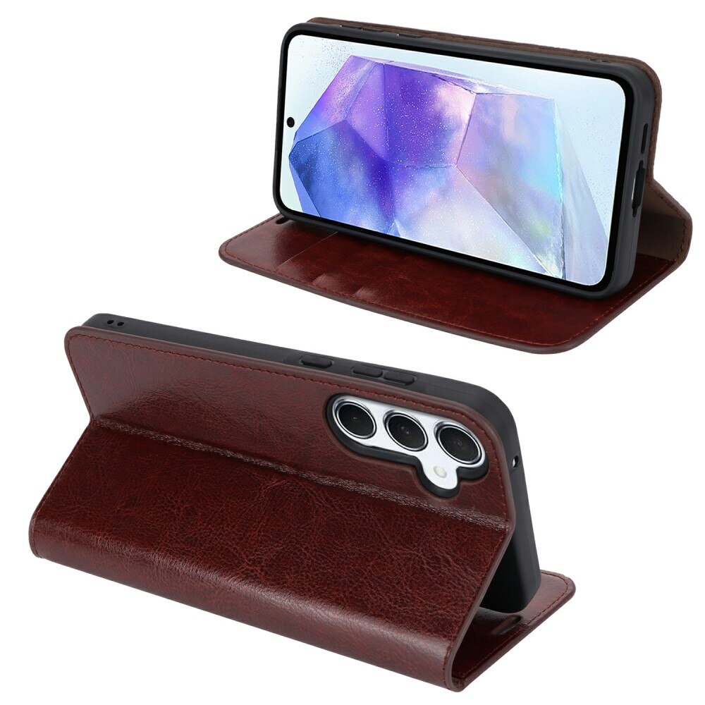 Funda cartera de cuero genuino Samsung Galaxy A25 Marrón oscuro