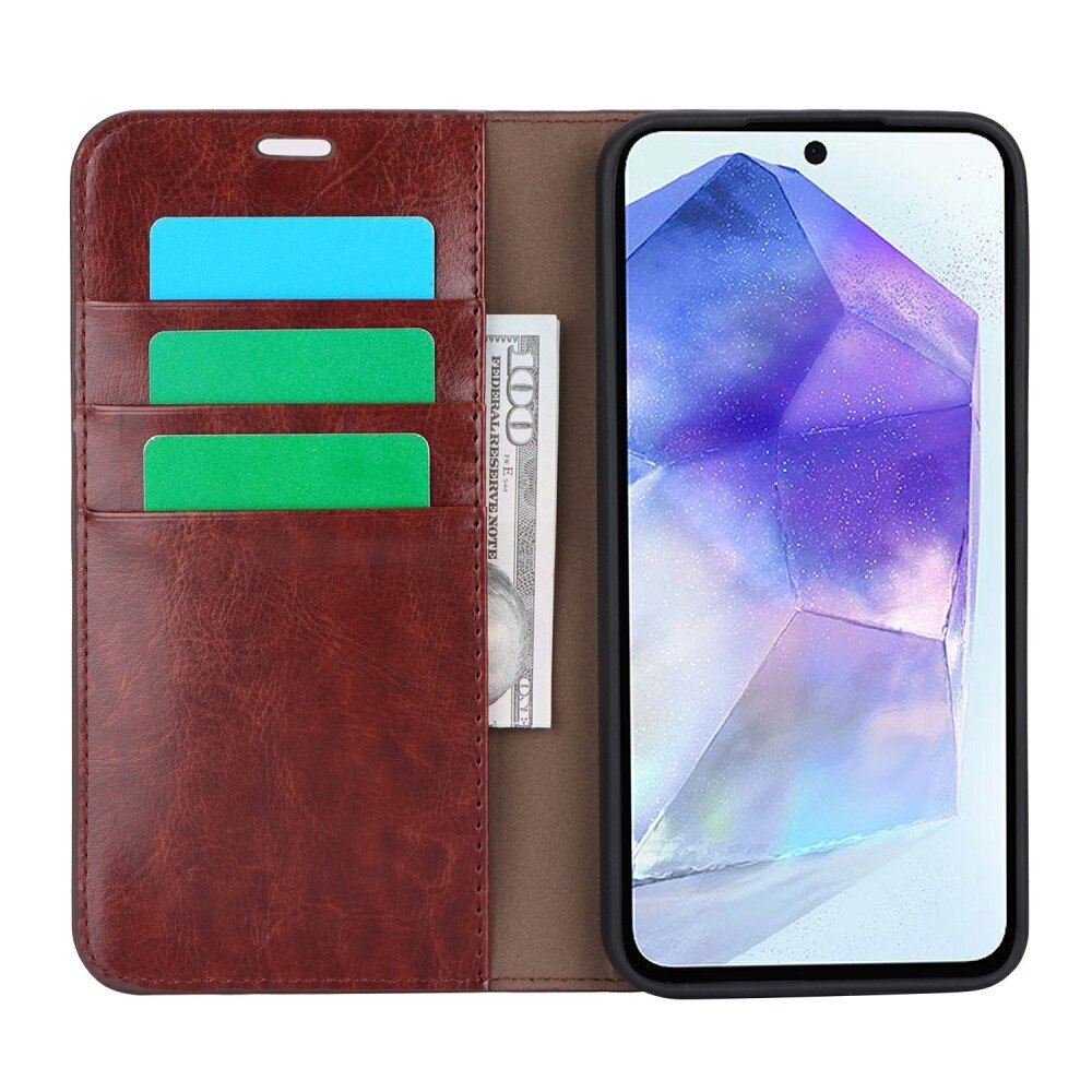 Funda cartera de cuero genuino Samsung Galaxy A25 Marrón oscuro