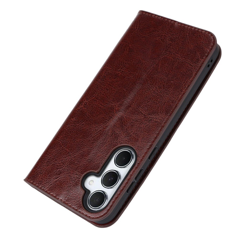 Funda cartera de cuero genuino Samsung Galaxy A25 Marrón oscuro