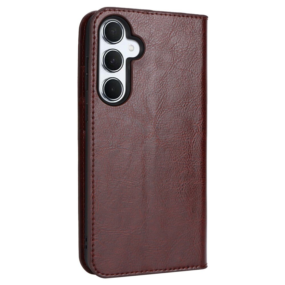 Funda cartera de cuero genuino Samsung Galaxy S24 FE Marrón oscuro
