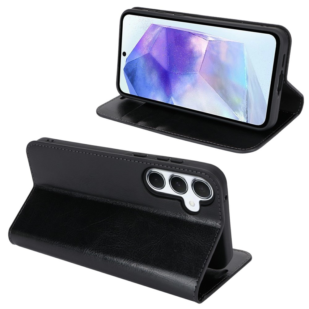 Funda cartera de cuero genuino Samsung Galaxy S24 FE Negro