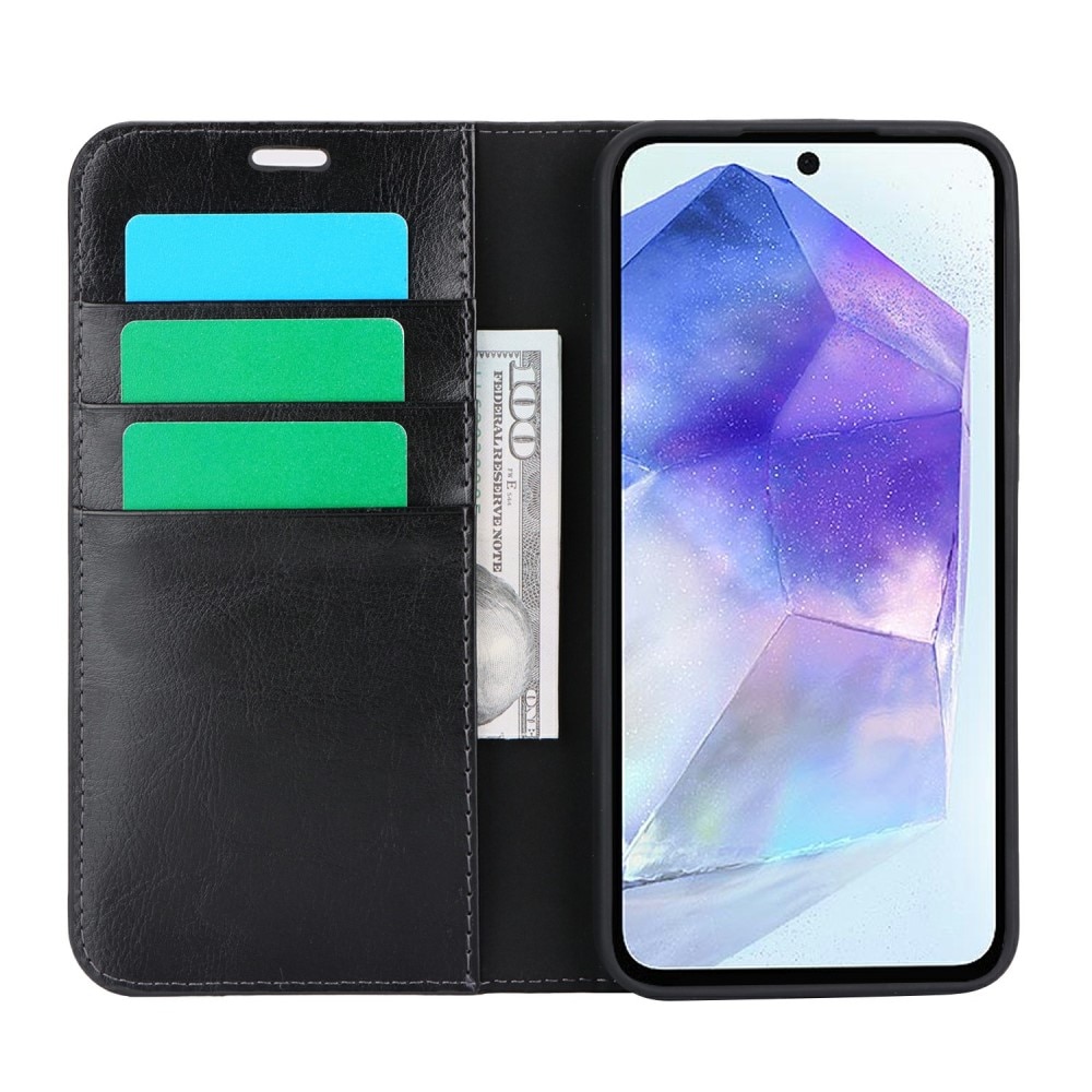 Funda cartera de cuero genuino Samsung Galaxy S24 FE Negro