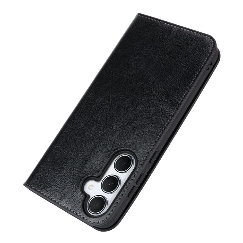 Funda cartera de cuero genuino Samsung Galaxy S24 FE Negro