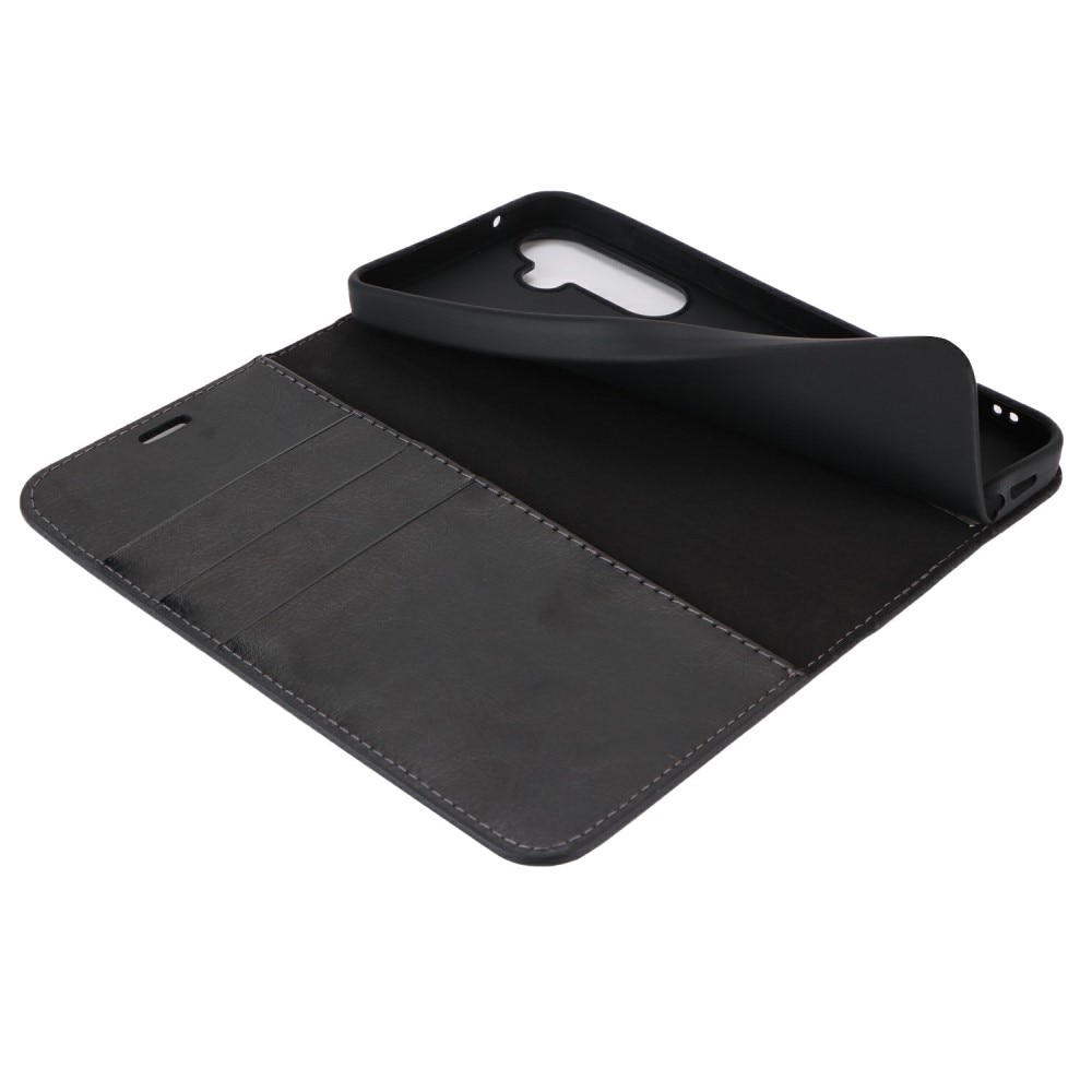 Funda cartera de cuero genuino Samsung Galaxy S24 FE Negro