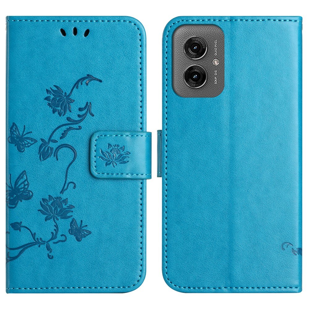 Funda de Cuero con Mariposas Motorola Moto G55, Azul