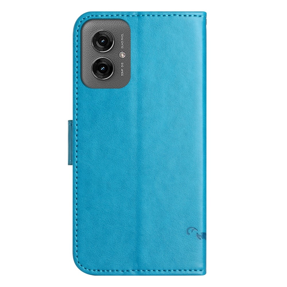 Funda de Cuero con Mariposas Motorola Moto G55, Azul