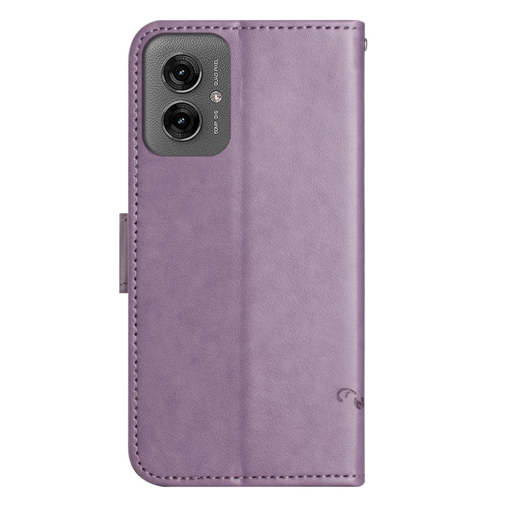 Funda de Cuero con Mariposas Motorola Moto G55, Púrpura