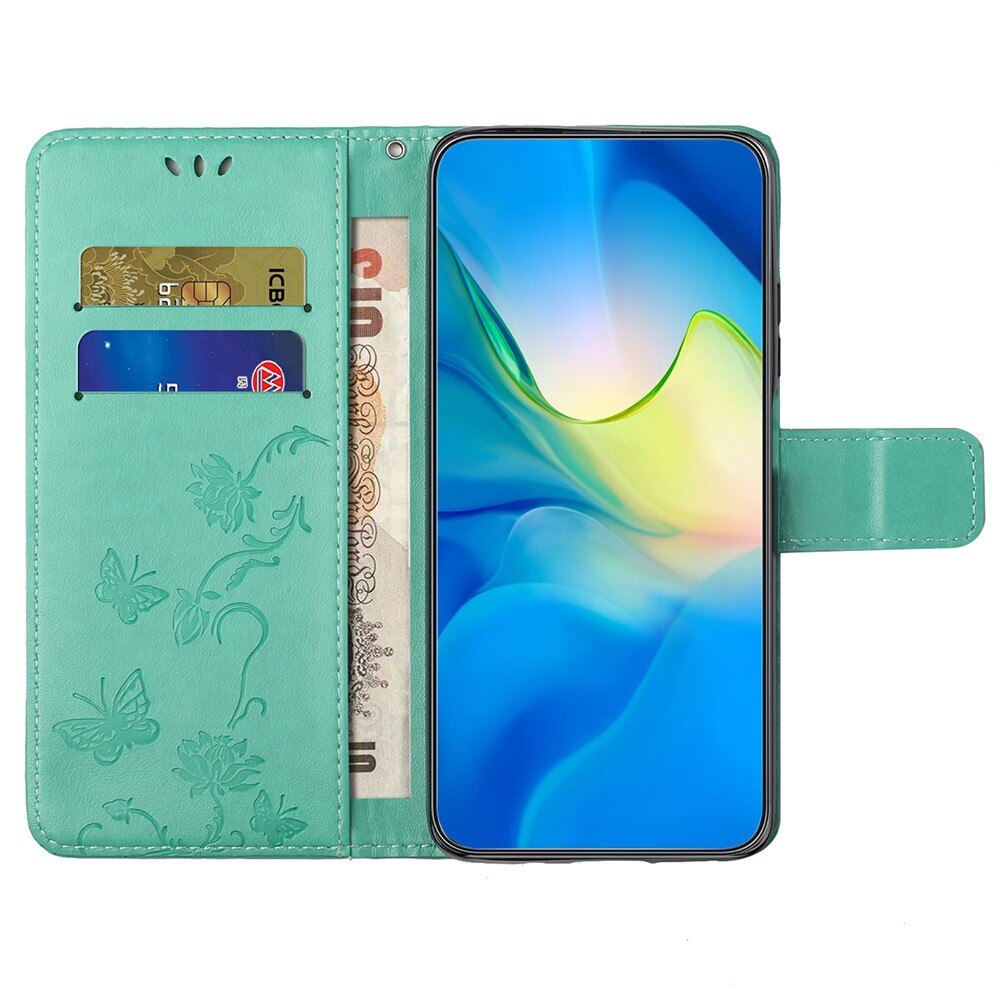 Funda de Cuero con Mariposas Motorola Moto G55, Verde
