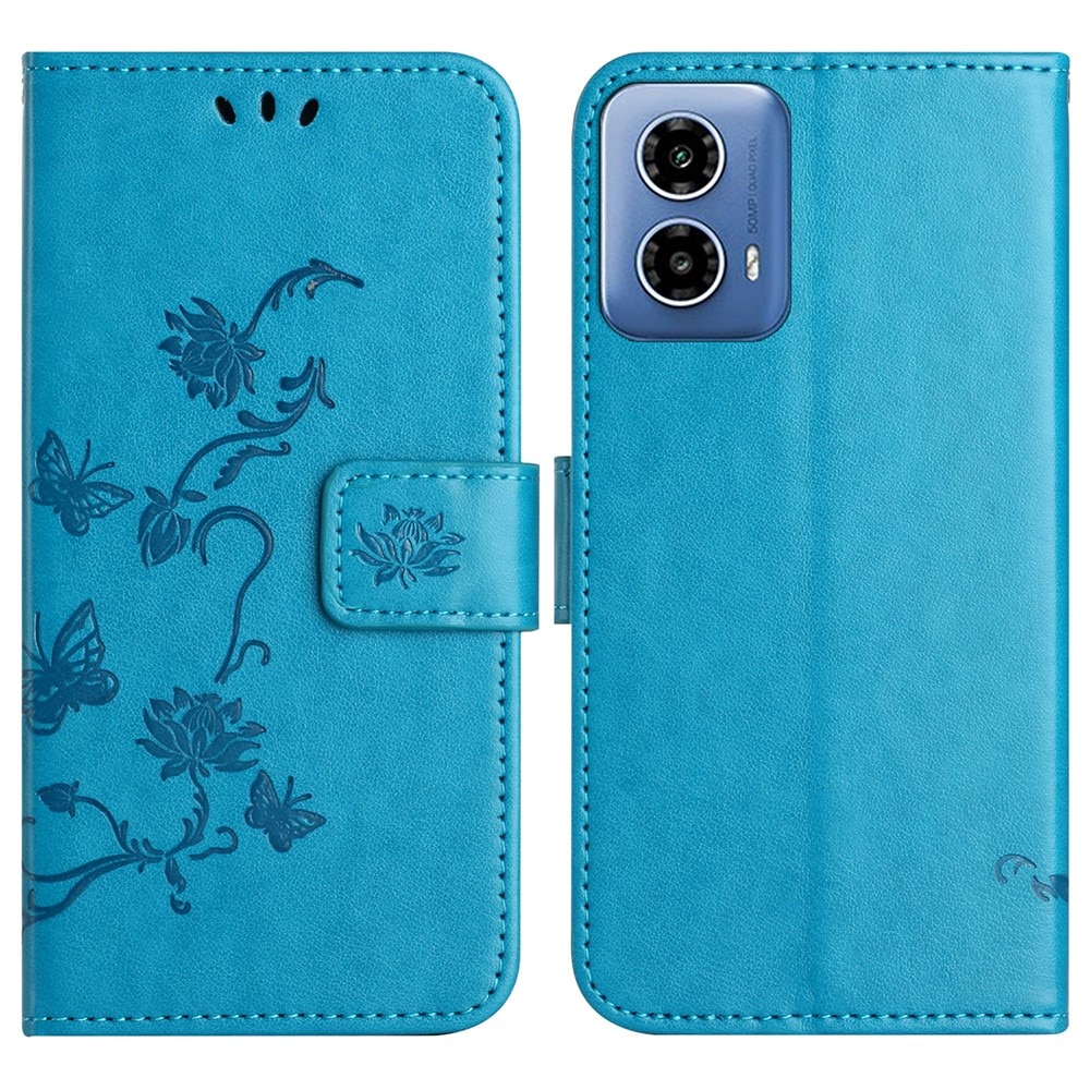 Funda de Cuero con Mariposas Motorola Moto G35, Azul
