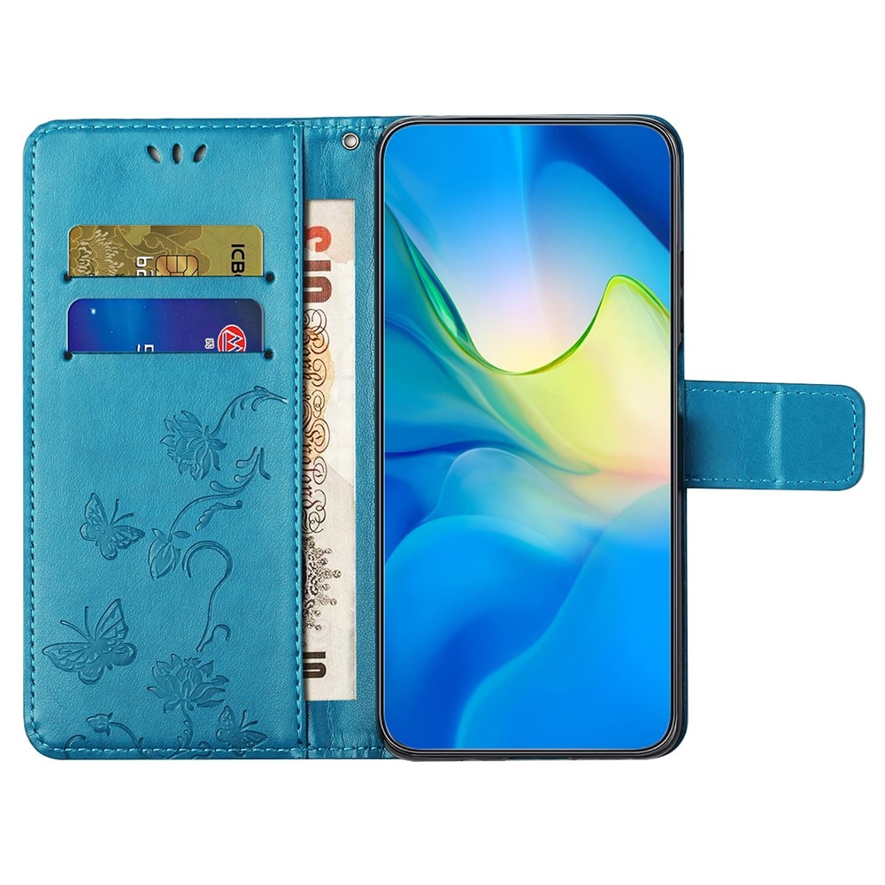Funda de Cuero con Mariposas Motorola Moto G35, Azul