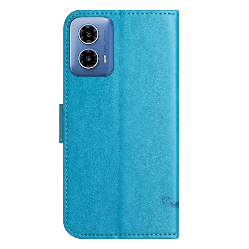 Funda de Cuero con Mariposas Motorola Moto G35, Azul