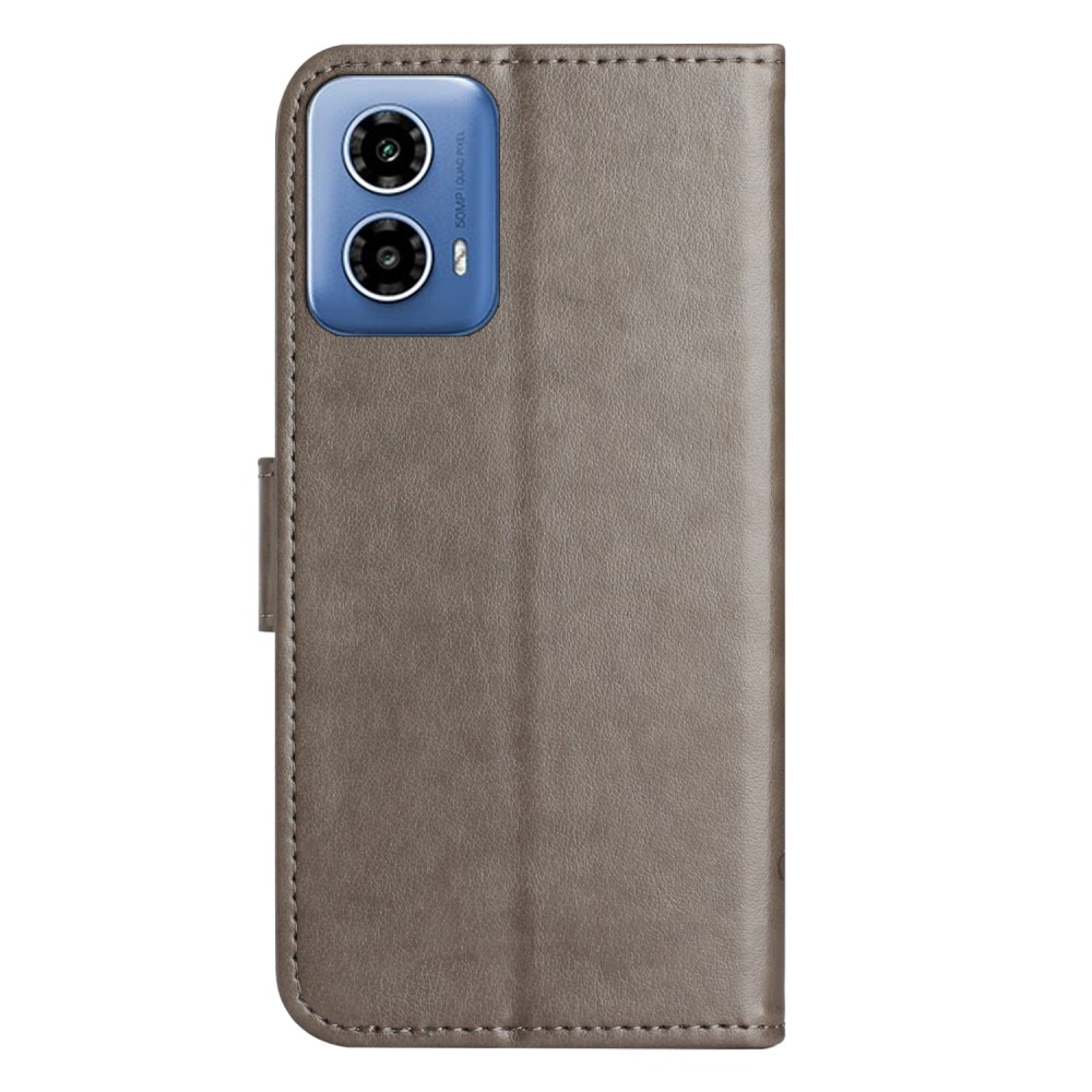 Funda de Cuero con Mariposas Motorola Moto G35, Gris