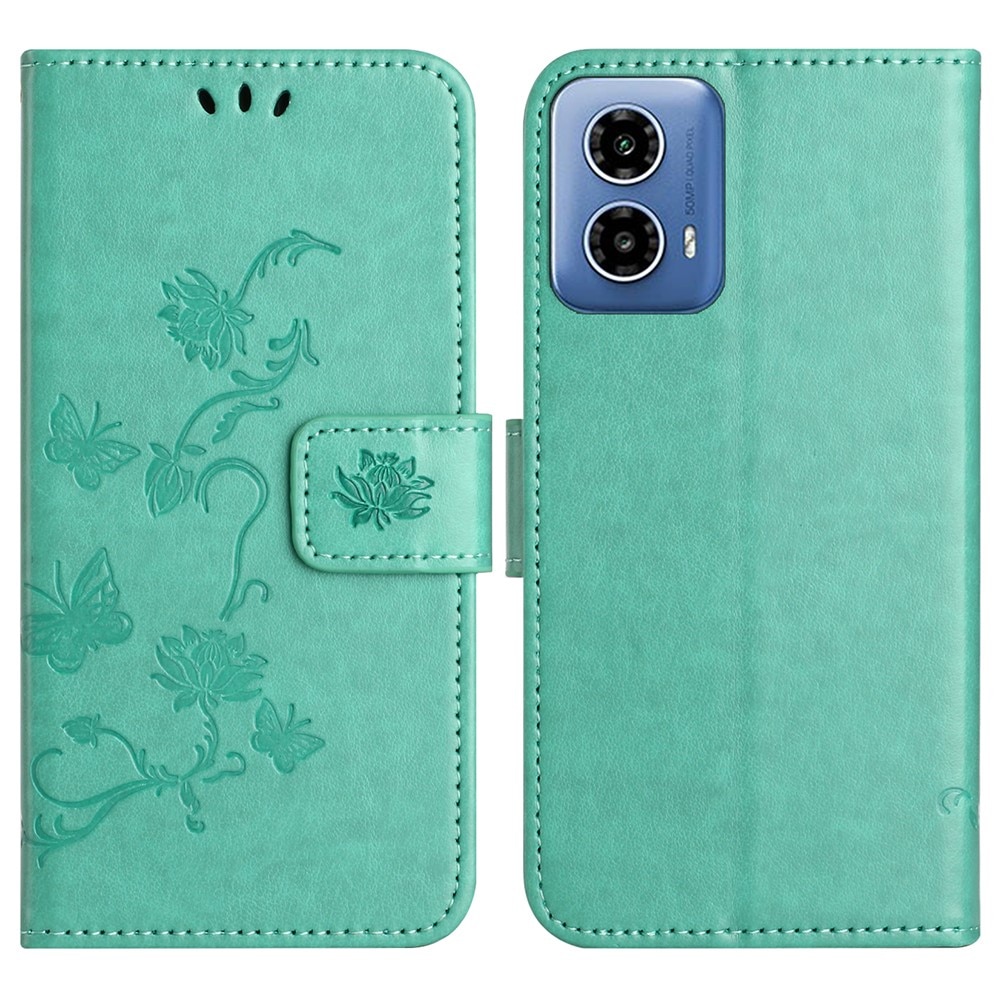 Funda de Cuero con Mariposas Motorola Moto G35, Verde