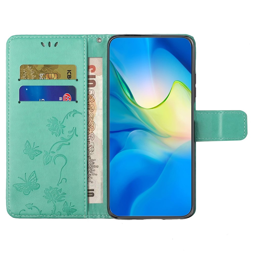 Funda de Cuero con Mariposas Motorola Moto G35, Verde