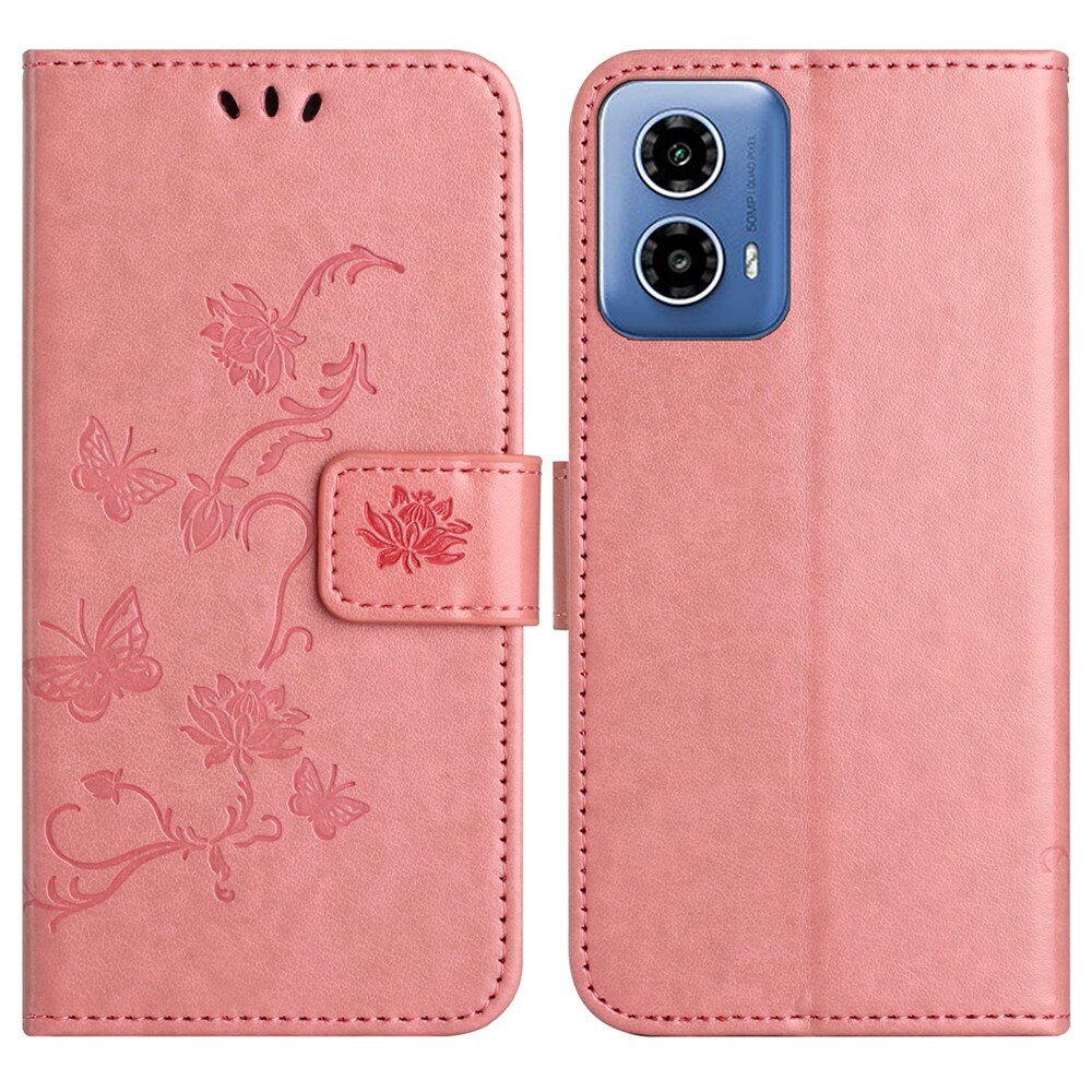 Funda de Cuero con Mariposas Motorola Moto G35, Rosa