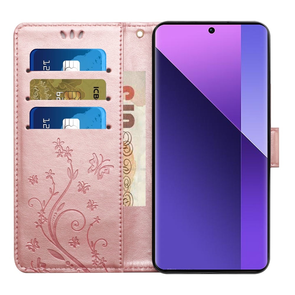 Funda de Cuero con Mariposas Xiaomi Redmi 14C, Oro rosa