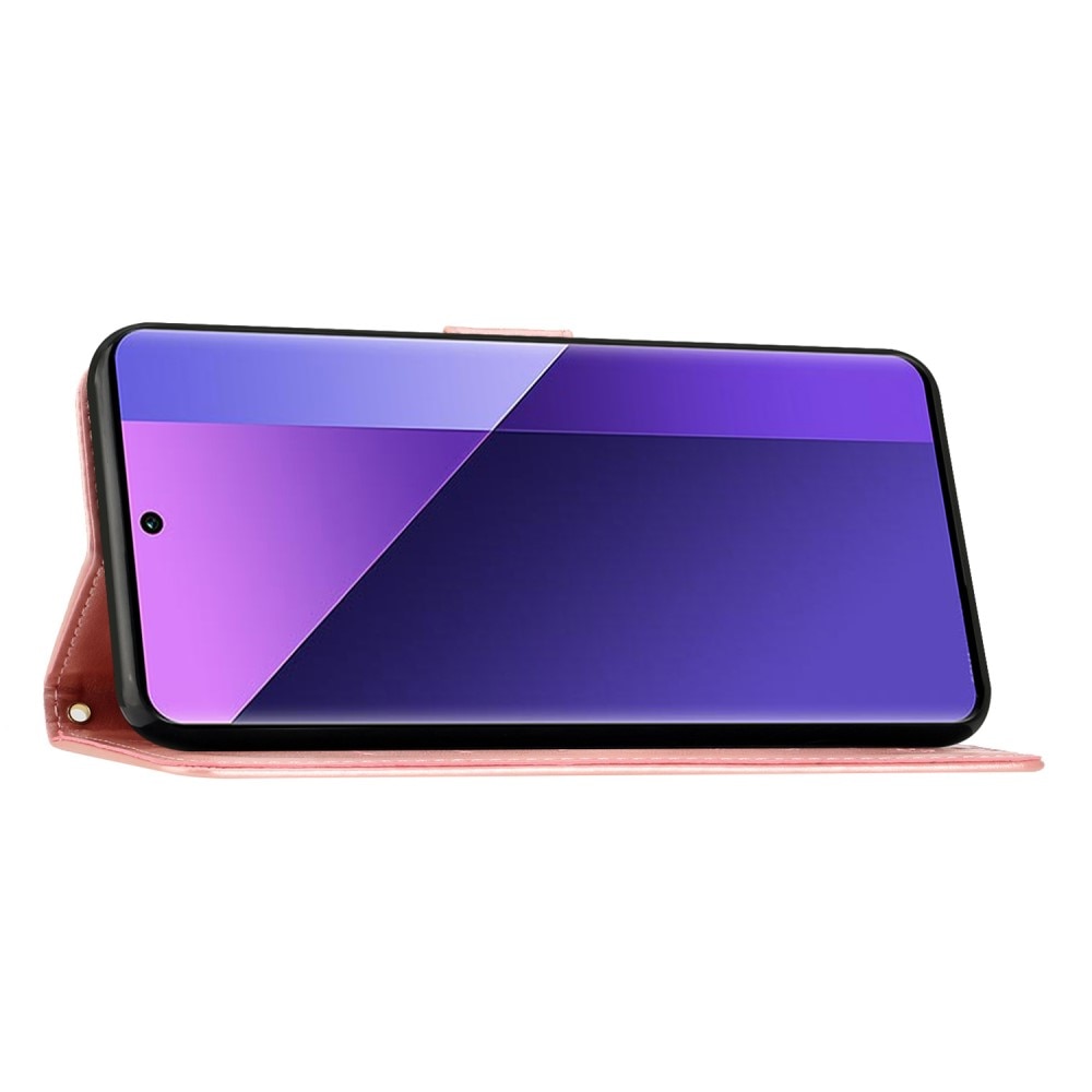 Funda de Cuero con Mariposas Xiaomi Redmi 14C, Oro rosa