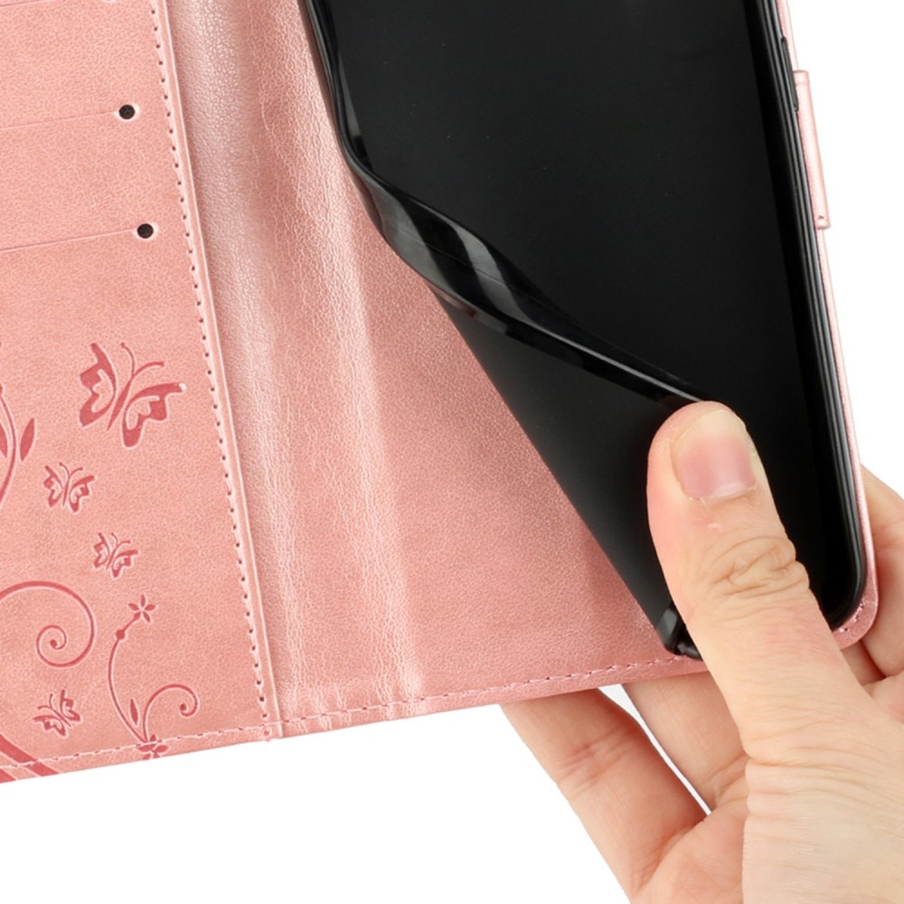 Funda de Cuero con Mariposas Xiaomi Redmi 14C, Oro rosa