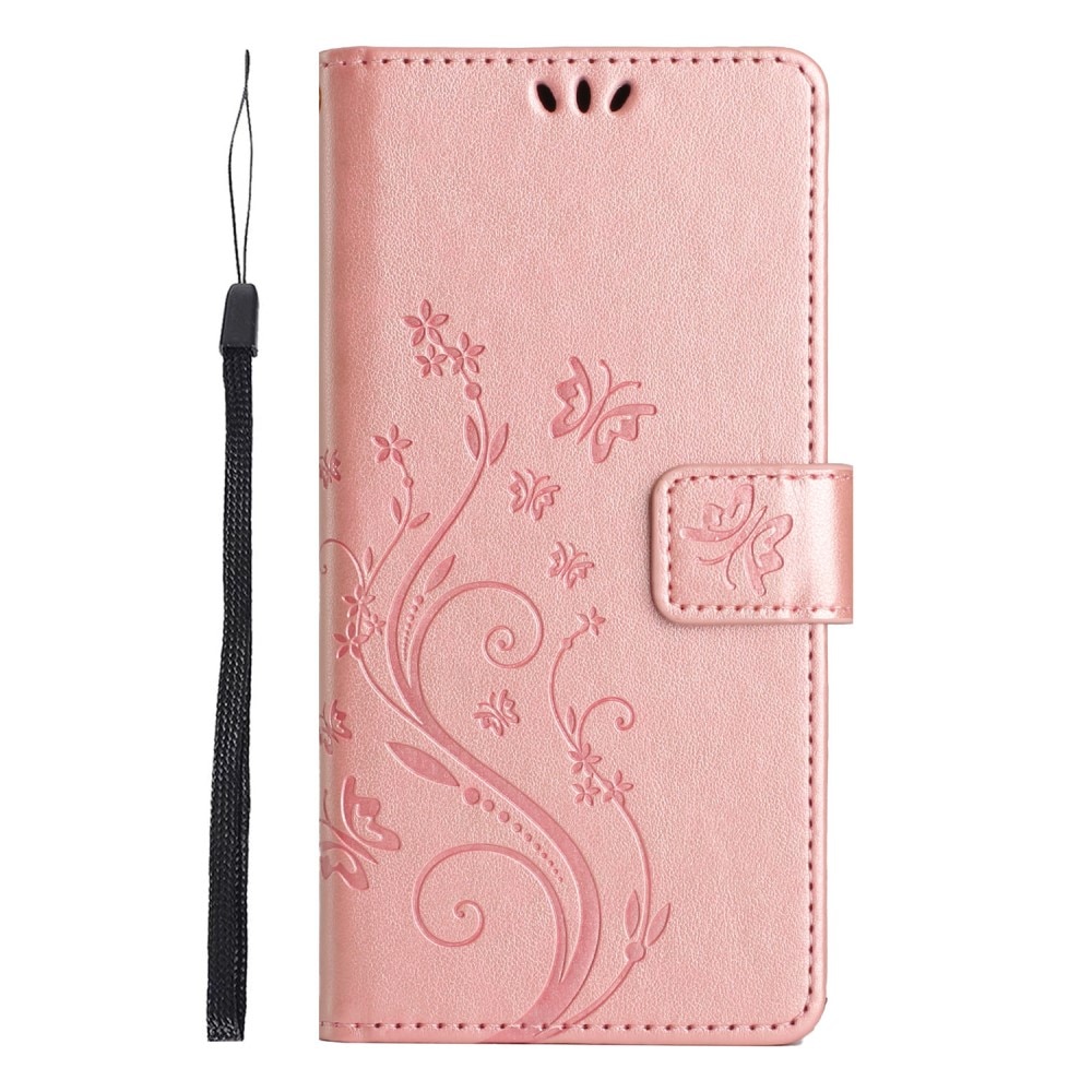 Funda de Cuero con Mariposas Xiaomi Redmi 14C, Oro rosa
