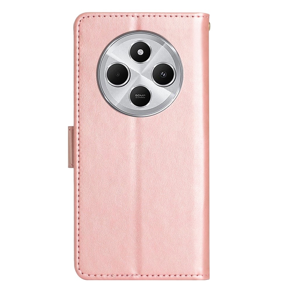 Funda de Cuero con Mariposas Xiaomi Redmi 14C, Oro rosa