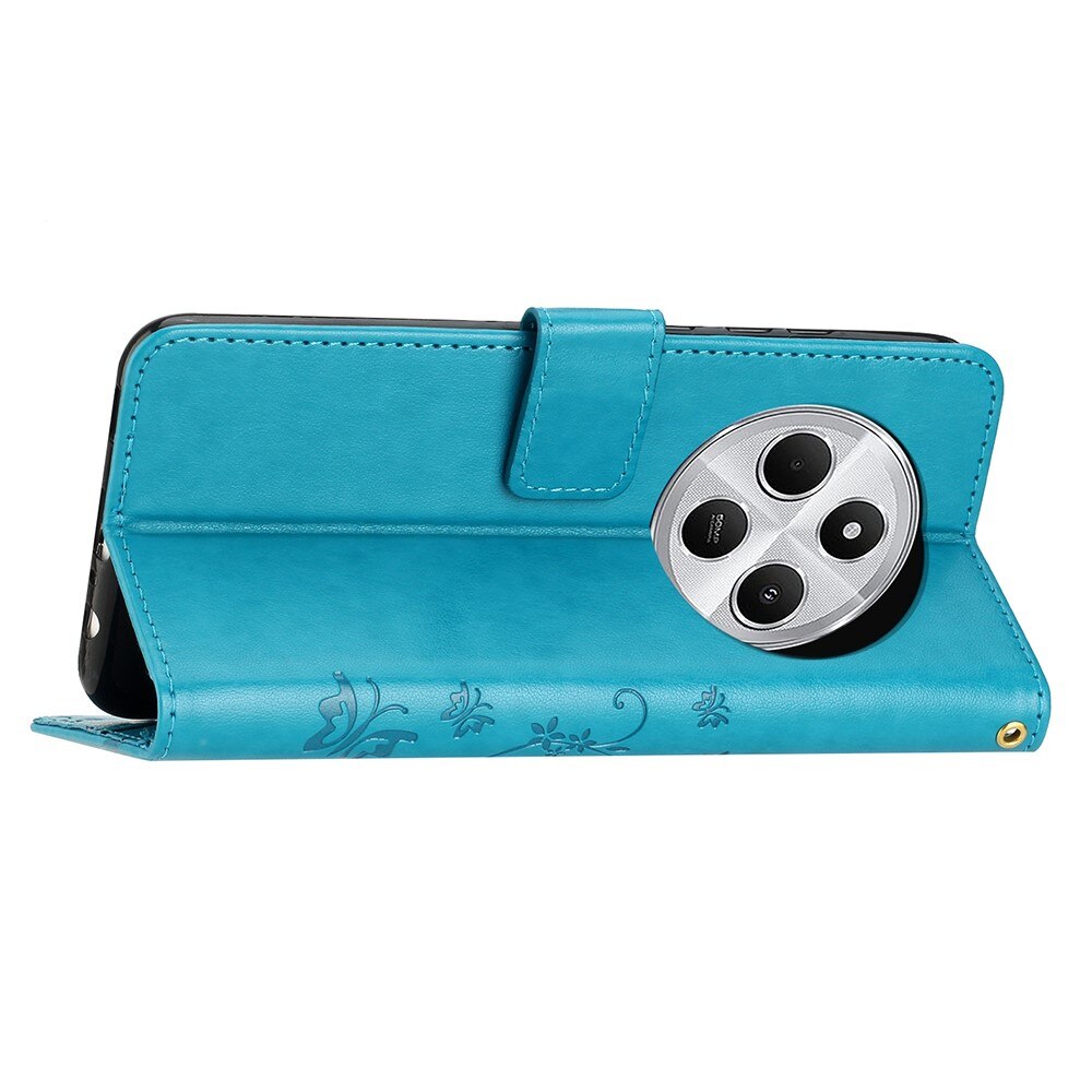 Funda de Cuero con Mariposas Xiaomi Redmi 14C, Azul