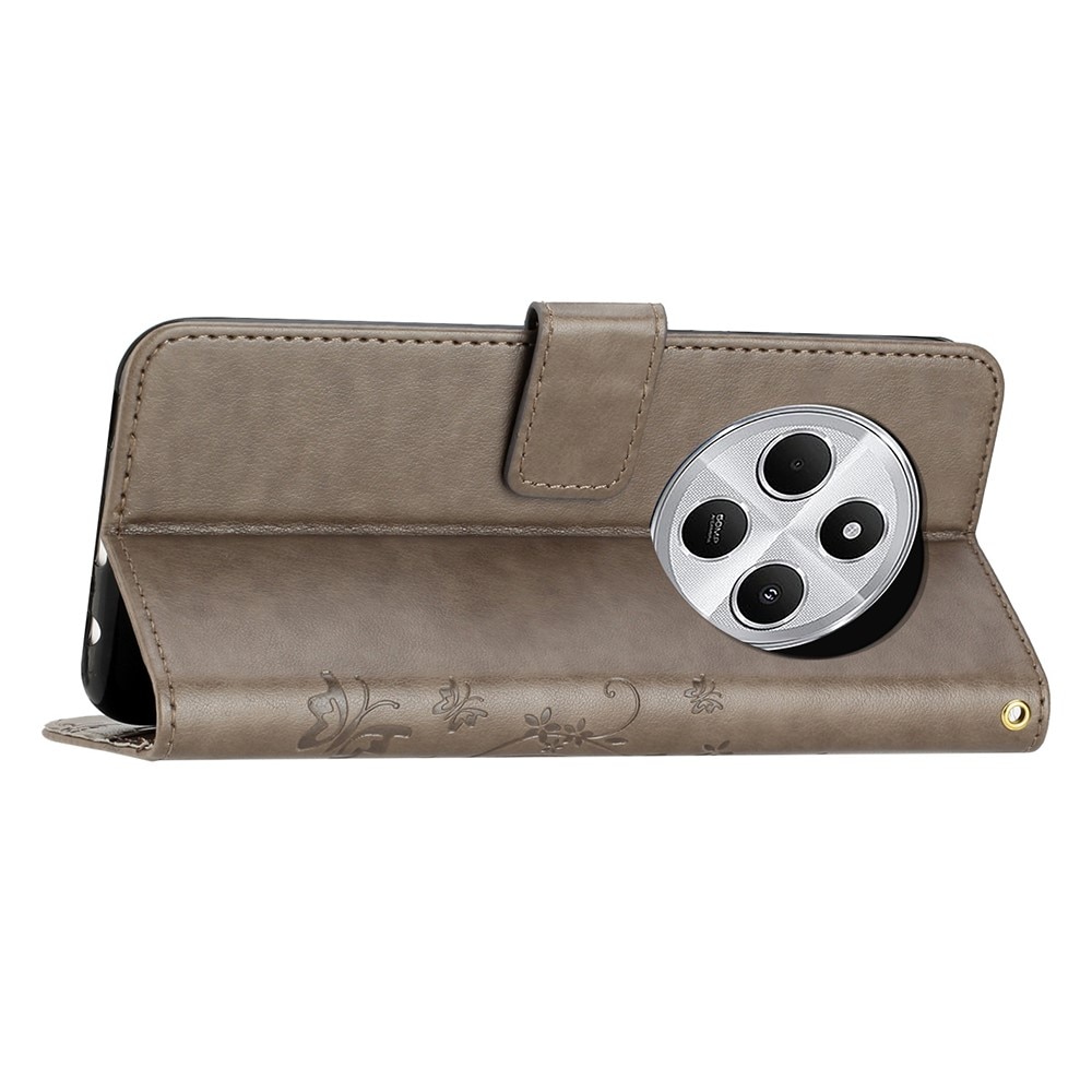 Funda de Cuero con Mariposas Xiaomi Redmi 14C, Gris