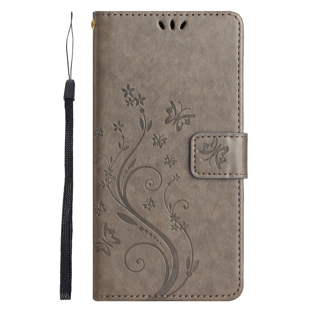 Funda de Cuero con Mariposas Xiaomi Redmi 14C, Gris