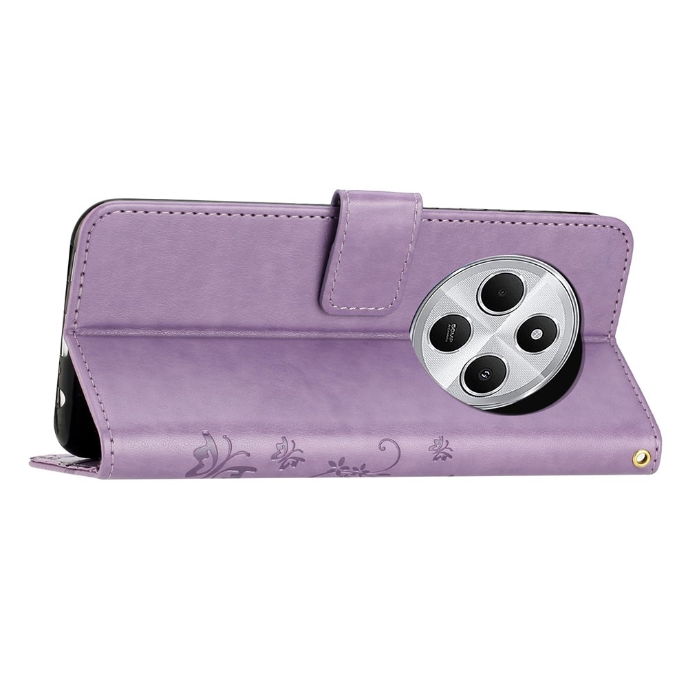 Funda de Cuero con Mariposas Xiaomi Redmi 14C, Púrpura