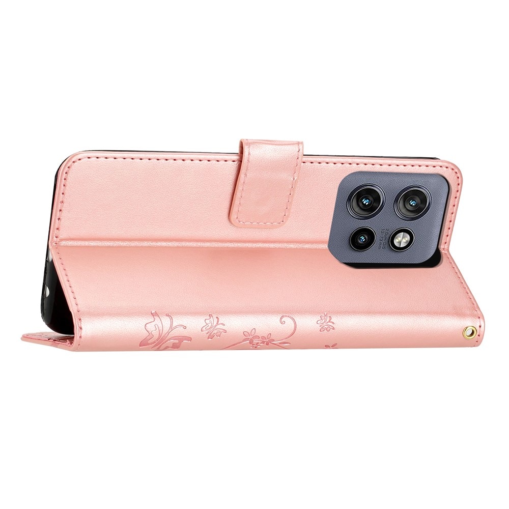 Funda de Cuero con Mariposas Motorola ThinkPhone 25, Oro rosa