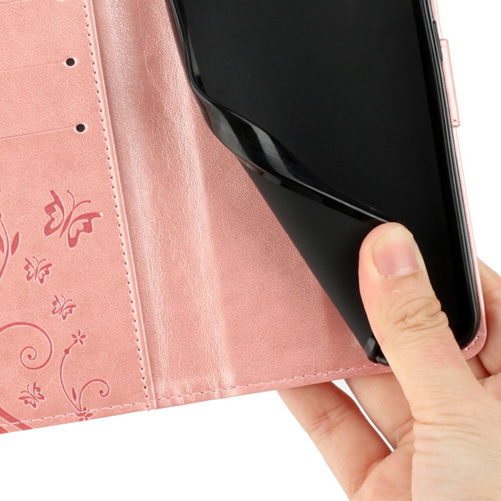 Funda de Cuero con Mariposas Motorola ThinkPhone 25, Oro rosa