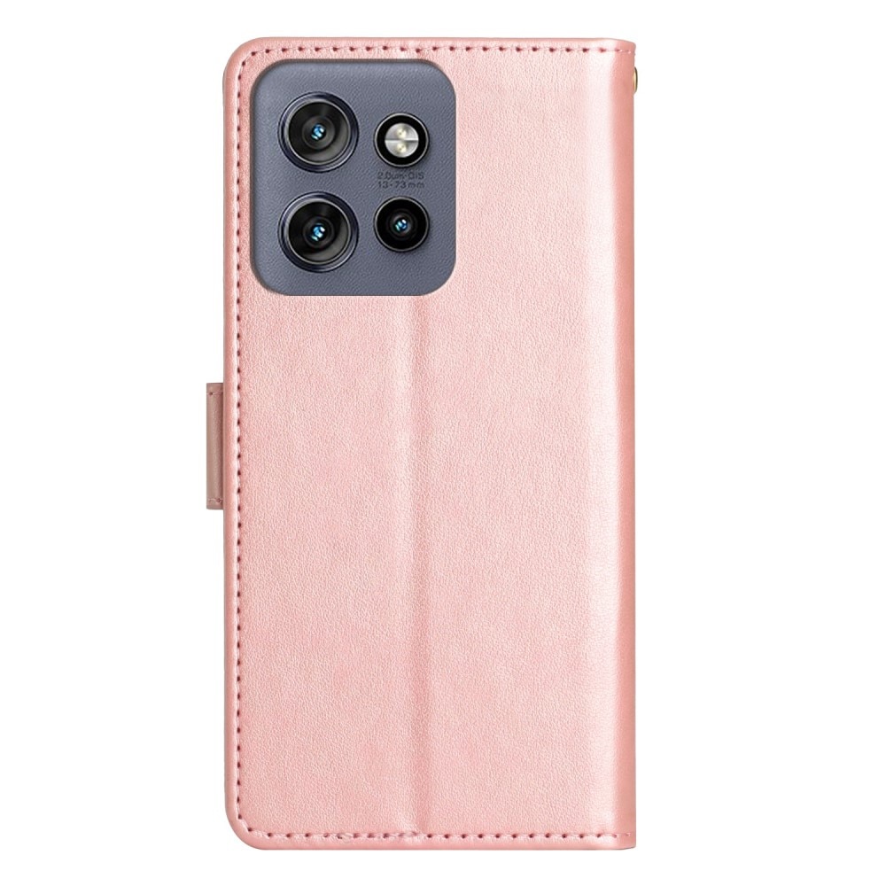 Funda de Cuero con Mariposas Motorola ThinkPhone 25, Oro rosa