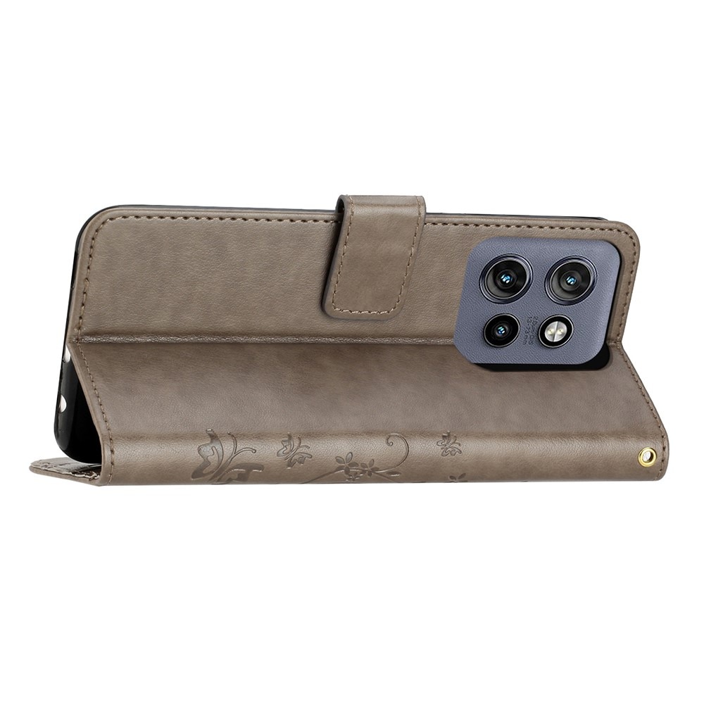 Funda de Cuero con Mariposas Motorola ThinkPhone 25, Gris